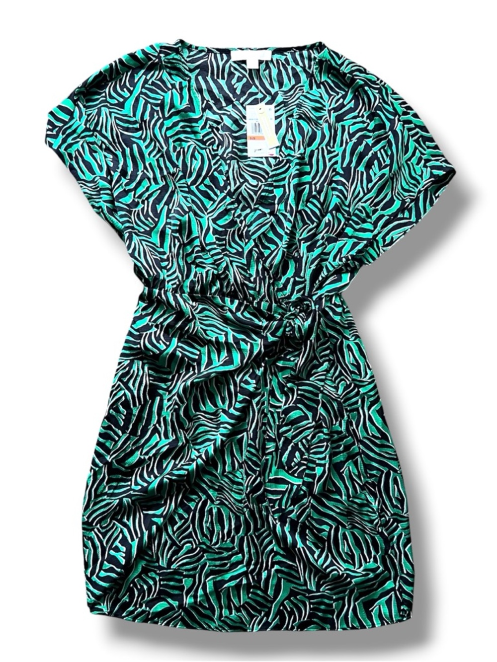 MICHAEL MICHAEL KORS Women's Green Zebra-Print Tie Dress SIZE S - Picture 2 of 6
